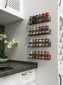 1 件/2 件/4 件黑色/银色金属调料架，无钻孔标记壁挂式或螺丝安装，节省空间的调料罐支架，用于橱柜门/墙壁储存香草和香料，坚固耐用，可容纳 6-8 个调料罐，承重高达 10 公斤，非常适合厨房、浴室、圣诞节、复活节 - 彩色 - 查看 15