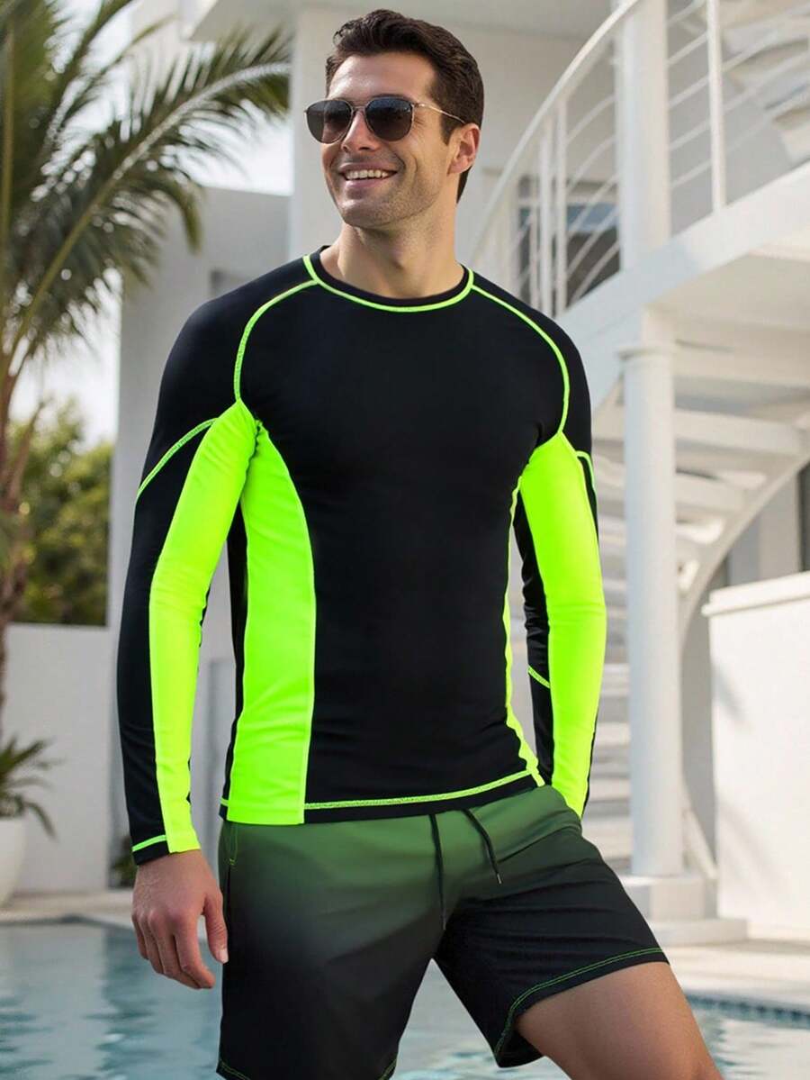 Manfinity Swimmode Set de 2 piezas Traje de baño para hombre con parte superior y pantalón corto, conjunto de playa para vacaciones - Negro - Ver 1