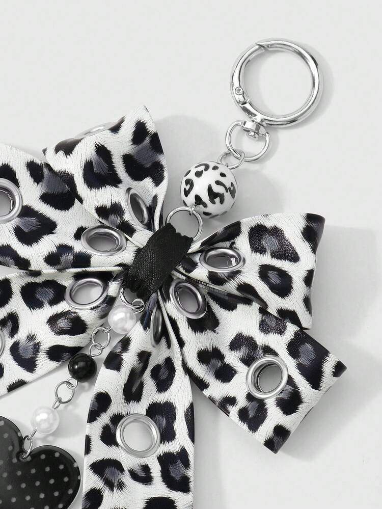 ROMWE Grunge Punk 1件Y2K复古朋克风高端暗黑哥特风黑色皮革双层镂空蝴蝶结星十字吊坠DIY钥匙扣包饰，适合女性日常佩戴或作为礼物 - 多色-11 - 查看 7