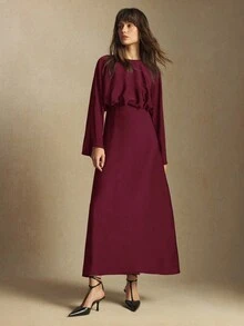 BizChic Đầm dạ hội màu đỏ tía, kiểu dáng mới, màu đỏ rượu vang, thắt eo, xếp ly, tay áo, cổ tròn, có khóa kéo ẩn phía sau, thanh lịch và sang trọng, thích hợp cho tiệc tùng, công sở, đi làm, hẹn hò, tụ họp, hòa nhạc, ăn trưa, du lịch và kỳ nghỉ hè. - Màu Đỏ Sâu - Xem 3