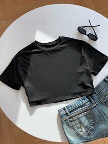 Comfortcana 素色落肩T恤 - 黑色 - 查看 4