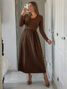 Vivie Lora Women's V-Neck Waist Cinched A-Line Midi Dress, Elegant And Flattering