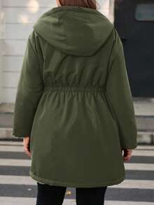SHEIN PETITE CURVE Veste à capuche en polaire avec poche, grande taille - Militaire verte - Voir 2
