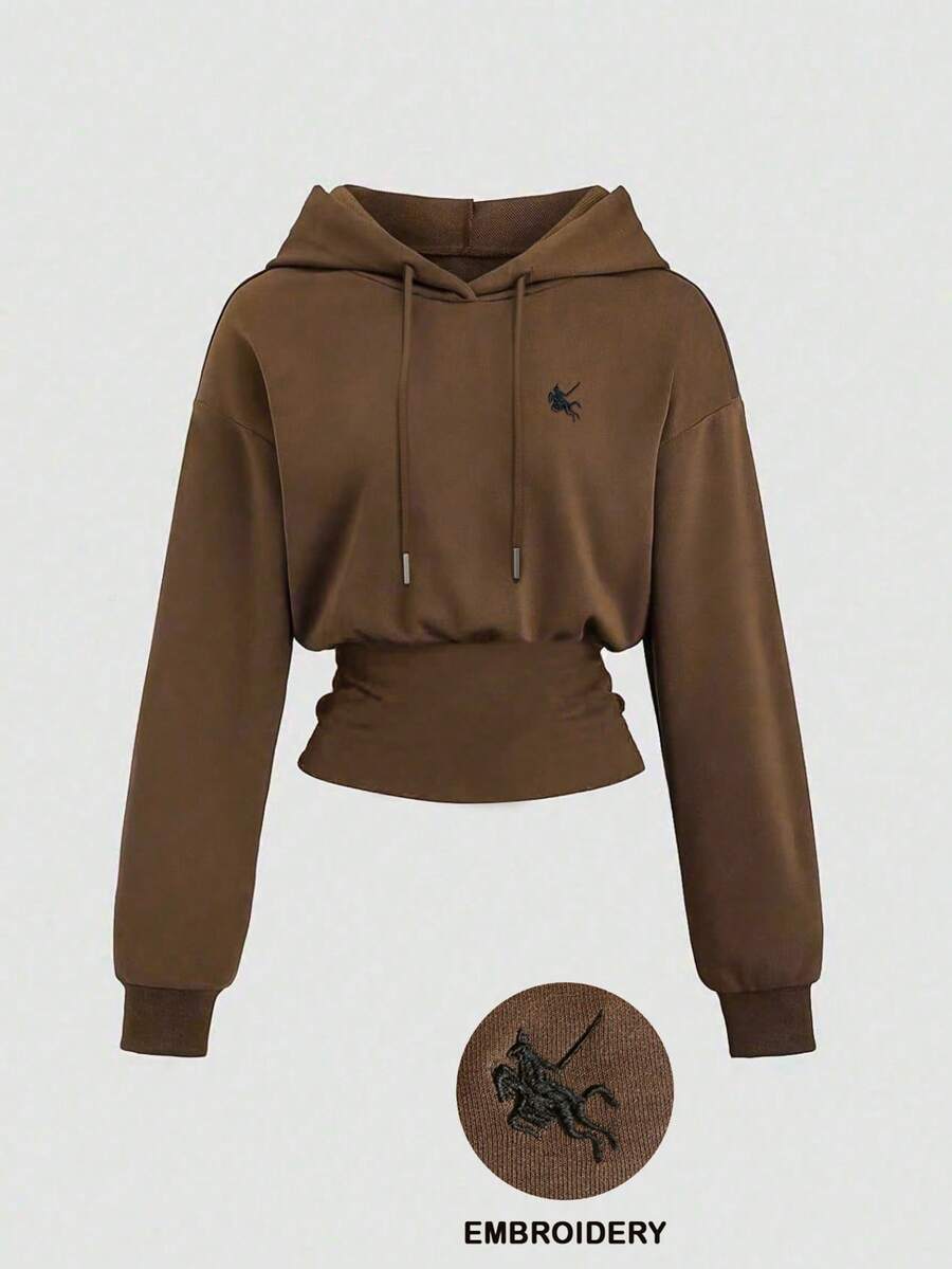 Airaco Plus Size Women Brown Embroidered Sweatshirt - Brown - View 1