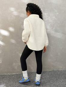 Coolane Kids Tween Girl Fall/Winter,Streetwear Daily Wear	Essentials,2pcs/Set Women Letter Print Zip-Up Fleece Sweatshirt And Pants, Suitable ,Christmas,New Year ,Thanksgiving - Multicolor - View 3