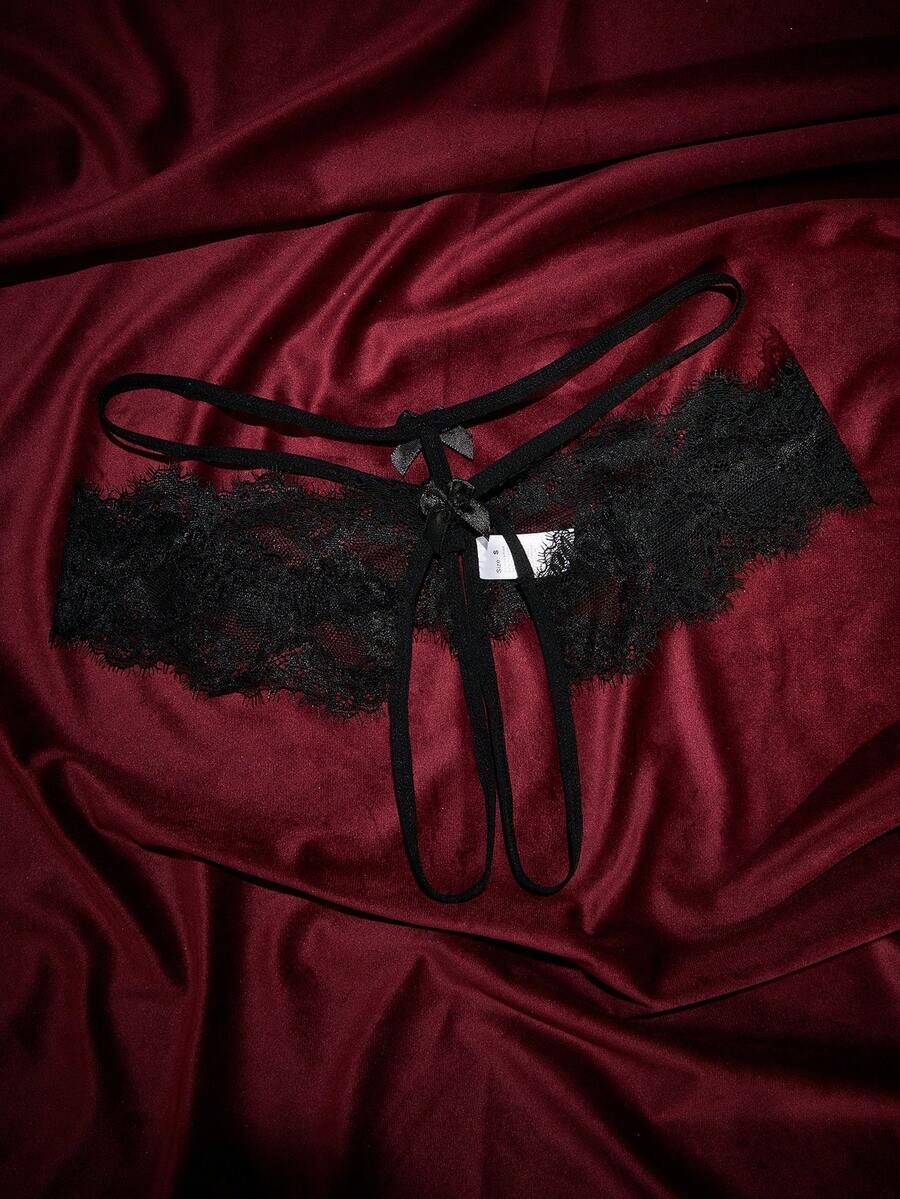 SpicyHot Women's Sexy Lace Patchwork Crotchless Panties - Black - View 1