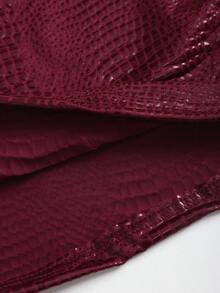 Sweetra New Stylish Burgundy Crocodile Embossed PU Coated Elastic Streetwear Party Clubwear Commuter Everyday Fitted Tank Top For Women, Spring/Summer - Burgundy - View 3