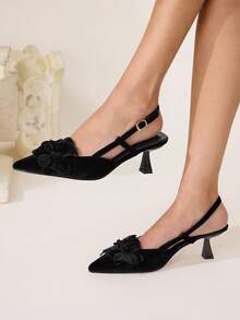 CUCCOO CHICEST Women's Elegant Party 3D Floral Decor Pointed Toe Pumps Valentine's Day - Black - View 2