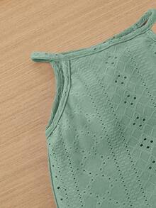 SHEIN 女婴3件套休闲纯色Schiffy吊带针织上衣女婴服装吊带衫女婴毛衣套装夏季薄纱上衣女婴夏季上衣针织女婴服装 - 彩色 - 查看 3