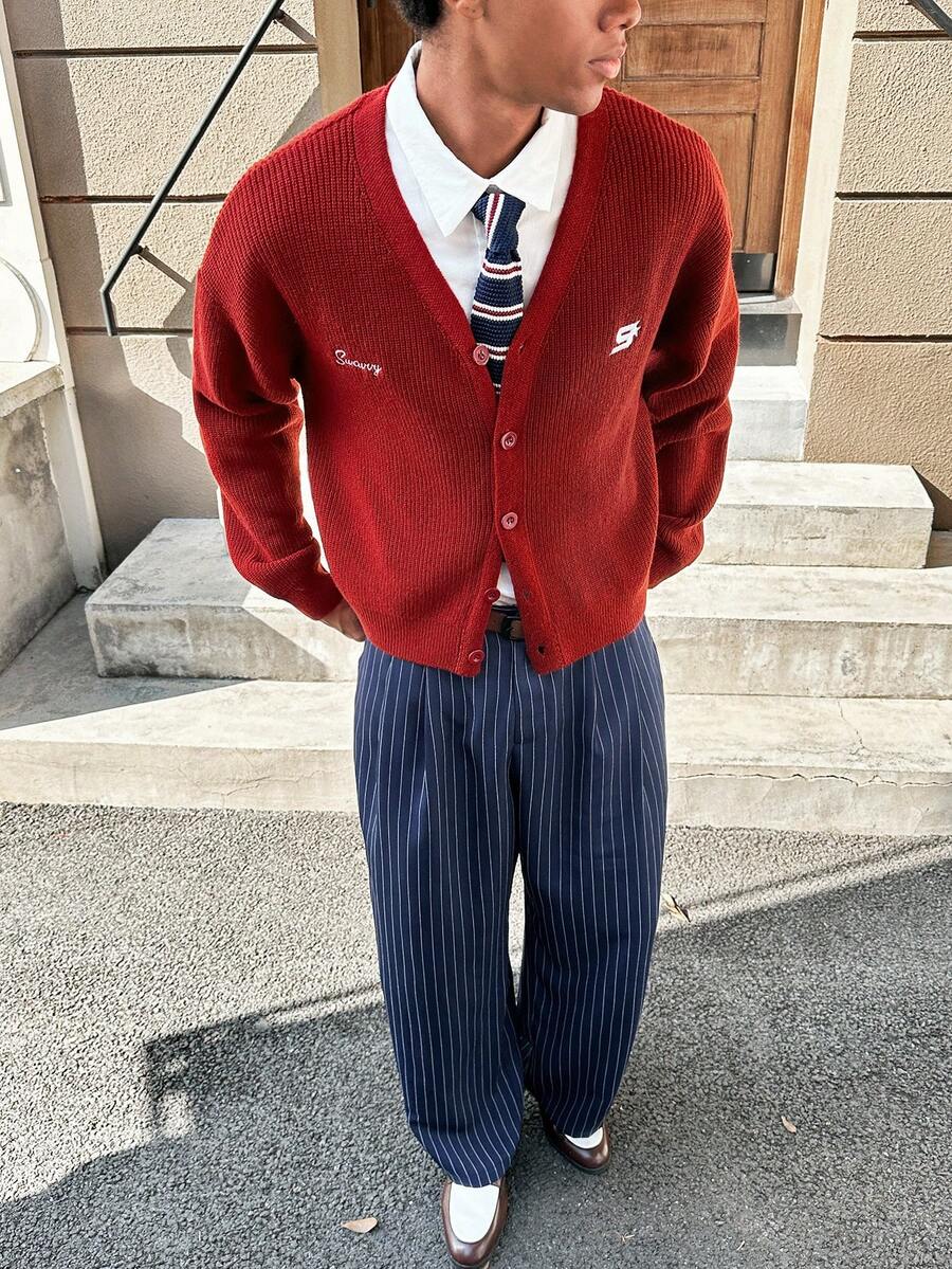 SWAVVY 男士休闲字母刺绣开衫，秋冬款