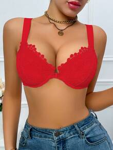 DesireSculpt 1 Áo ngực ren đen gợi cảm cài móc phía trước, nâng đỡ, có gọng điều chỉnh được - Đỏ - Xem 4