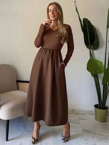 Vivie Lora Women's V-Neck Waist Cinched A-Line Midi Dress, Elegant And Flattering