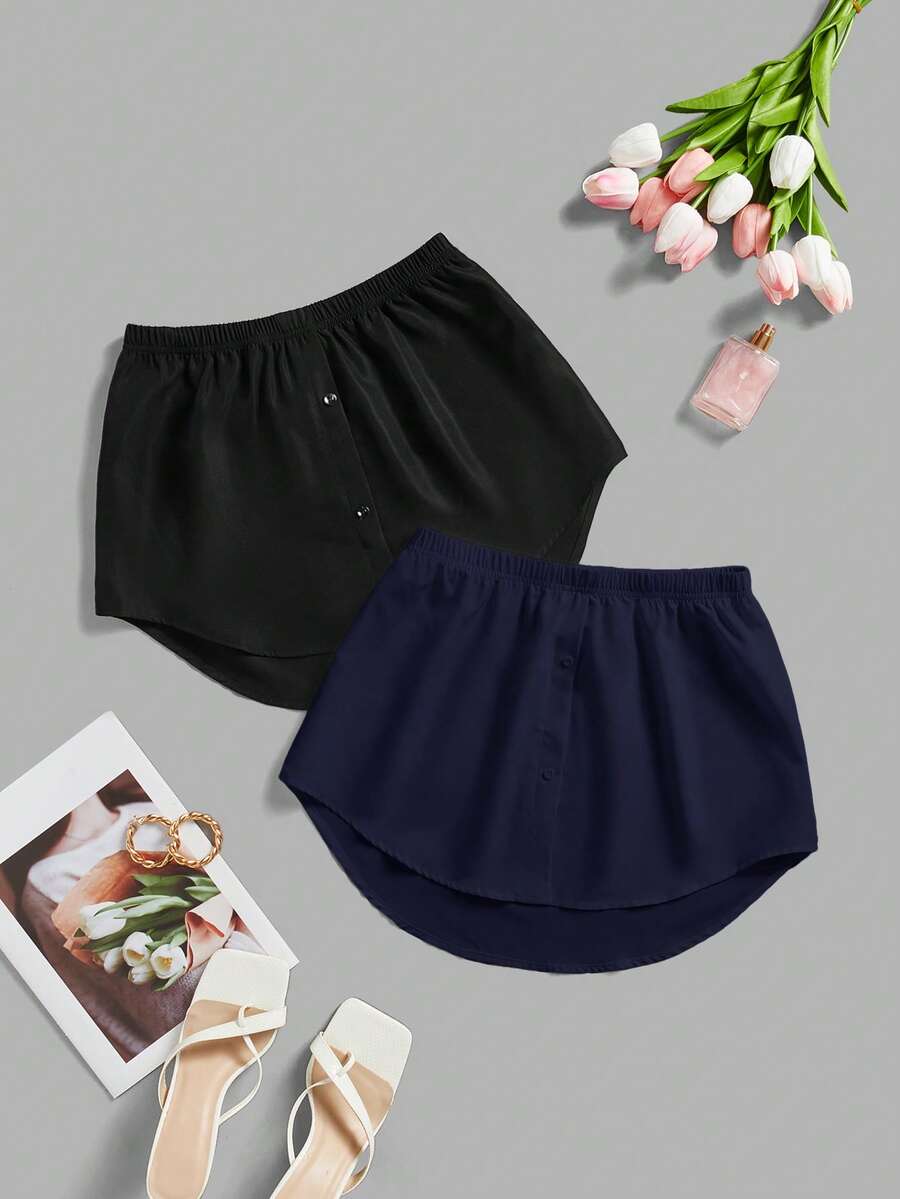 SHEIN Essnce Sweatshirt Mate Women's Casual Shirt Hemline Fake Layered Wearing Tool Versatile All-Match Skirt White Edge Hem Butt Cover - Navy Blue - View 1