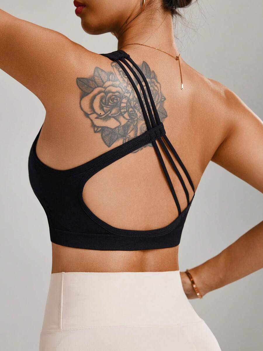 Dewbera Sujetador deportivo sin costuras de unicolor y minimalista para mujer