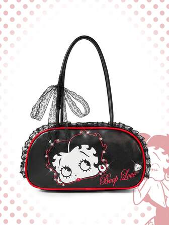 Betty Boop | ROMWE Bolso con decoración de lazo de encaje y cristales, estilo vintage y romántico, bolso personalizado a juego para fiestas y salidas