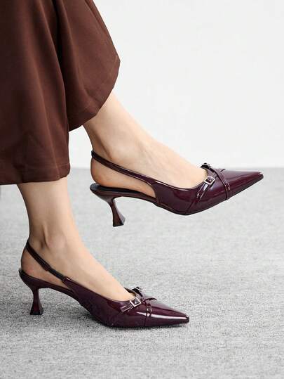 CUCCOO BIZCHIC Tacones altos de punta fina tipo stiletto de mujer en color burdeos con tira trasera, tacones altos slip-on para uso en exteriores, ir al trabajo, fiestas, banquetes y oficina