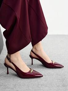 CUCCOO BIZCHIC 极简露跟细跟纯色女式高跟鞋，通勤休闲两相宜。 - 酒紅色 - 查看 3