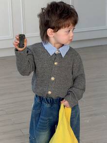 DAZY Toddler Boys' Contrast Color Collar Long Sleeve Sweatshirt, Autumn/Winter - Grey - View 3