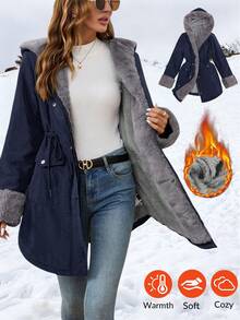 SHEIN Clasi 女士优雅高端束腰口袋拉链绗缝外套，修身显瘦，秋冬款 - 藏蓝色 - 查看 6