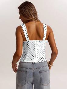 SHEIN BAE 女士约会之夜女友派对生日派对夜店节日派对优雅黑色波尔卡圆点上衣，女友派对，约会，日常街头通勤紧身胸衣，可爱紧身胸衣，性感上衣俱乐部，紧身胸衣上衣，夏季上衣，可爱上衣，