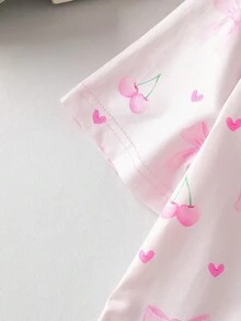 Bộ đồ ngủ cho bé gái tuổi teen, áo ngắn tay in họa tiết bướm màu xanh nhạt, cài nút phía trước và quần short, đồ ngủ 2 món thời trang và thanh lịch - Màu Hồng baby - Xem 5