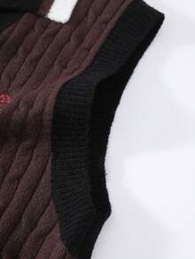 Manfinity Hypemode Men's Autumn/Winter Casual Versatile Letter Embroidered Knit Vest - Brown - View 3