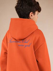 Áo hoodie SUMWON dành cho bé trai, có chữ viết tay, túi giữa và logo thêu, thích hợp mặc thường ngày hoặc đi nghỉ mát. - trái cam - Xem 5