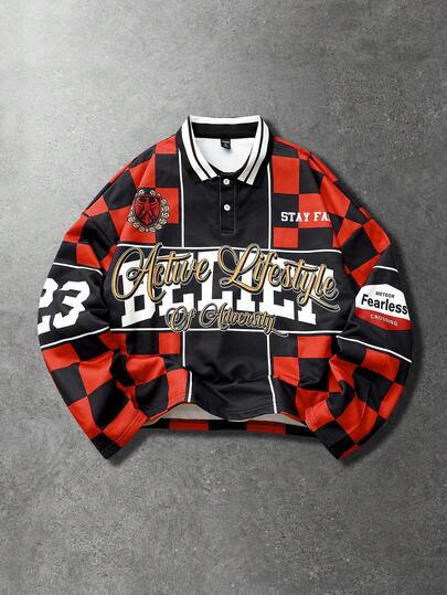 Sudadera de hombre, sudadera de calle con estampado de ajedrez americano diario