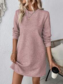 SHEIN LUNE Vestido de manga larga regular de unicolor casual - Rosa vieja - Ver 5