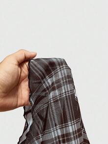 ROMWE J-Fashion Camiseta de moda con cuello de encaje en contraste, mangas cortas raglán y estampado de cuadros para mujer, estilo Y2K - Multicolor - Ver 5