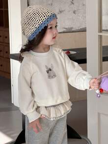 DAZY 女婴休闲兔子印花荷叶边卫衣，秋季