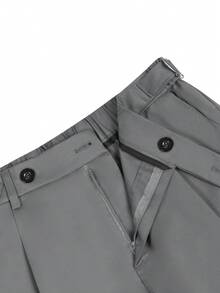 Calvornis Men's Black Suit Pants, Waistband Design, Business Casual Straight Leg Trousers - Dark Grey - View 5