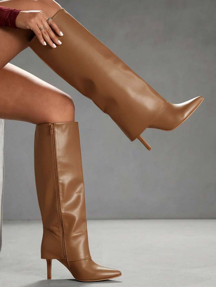 CUCCOO SZL Women's Solid Color Pointed Toe Fashionable Daily Versatile High Heel Ankle Boots For Christmas