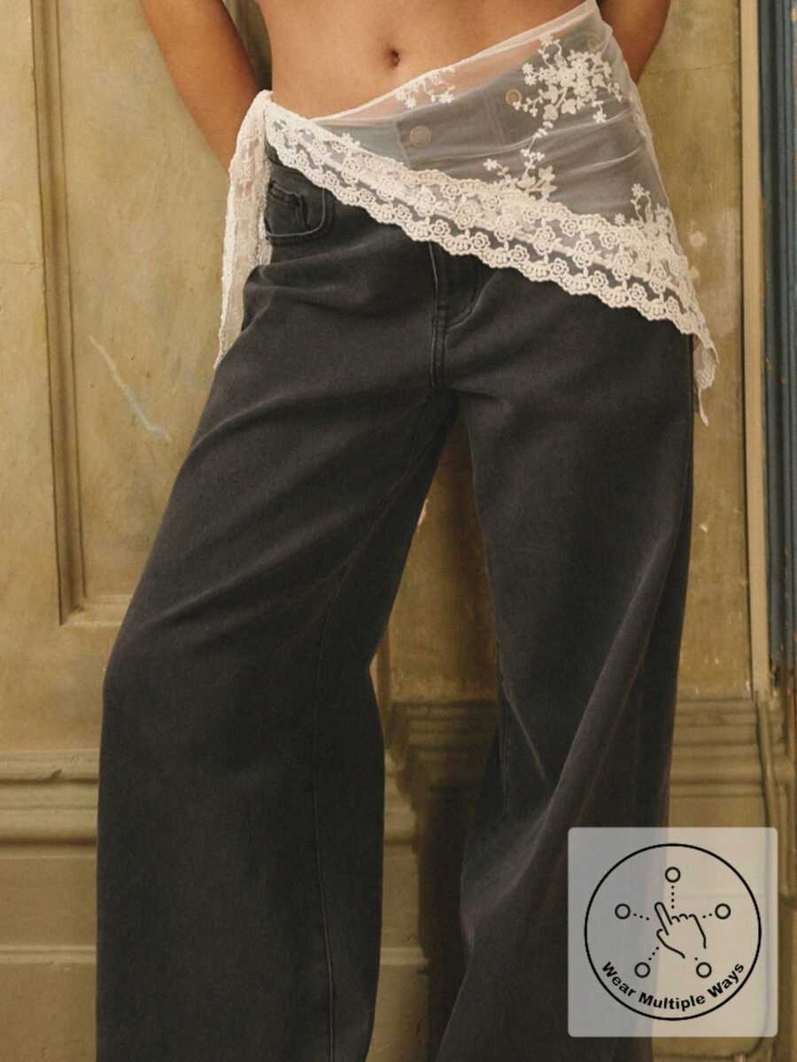 Aralina 女士优雅蕾丝刺绣围巾，完美搭配圣诞派对、新年和感恩节服装 - 白色 - 查看 1