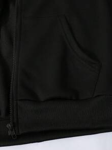 Sparklyn 3pcs/Set Teen GirlCasual Outfit, Including Hooded Zip-Up Sweatshirt With Horse Print, White Tank Top, And Elastic Waist Straight Leg Pants, Autumn - Black - View 5