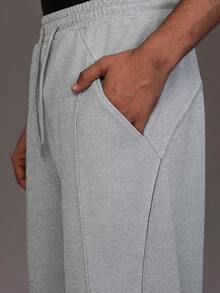 STYNVO Celana Jogging Kasual Warna Polos Longgar dengan Tali Serut di Pinggang, Potongan Lebar untuk Pria, Celana Jogging Abu-abu Model Flare, Celana Jogging Abu-abu, Celana Longgar dan Longgar - Grey - View 4