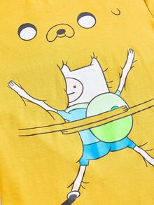 Adventure Time X ROMWE 大码休闲卡通图案圆领修身短袖T恤，夏季 - 黃色 - 查看 4
