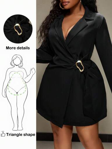 Truni Sukienka marynarka damska Itsmisslys w dużym rozmiarze z metalowymi guzikami, dla sylwetki o kształcie trójkąta gruszkowego