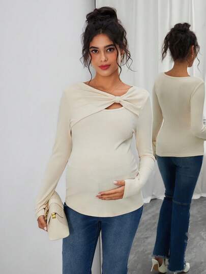 SHEIN Top de lactancia asimétrico de unicolor elegante para mujeres embarazadas