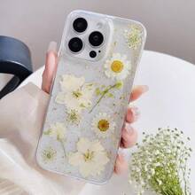 Autumn/Winter Daisy Real Flower Creative New 17Pro Compatible With Apple 16promax Phone Case 16 Elegant Elegant IPhone15pro Fashion Transparent Floral 14pro Shockproof Protective Soft Shell 13 Women - Clear - View 10
