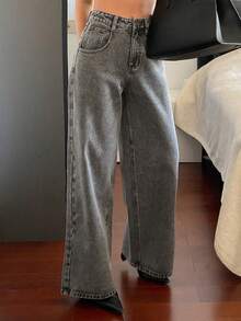 Dazy Tall Women's Loose Street Casual Straight Leg City Jeans - Grey - View 3