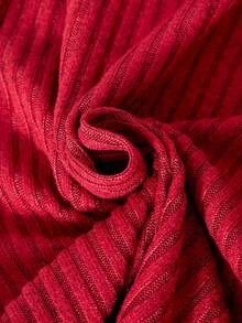 Sparklyn Teen Girl Grey Ribbed Knit Long Sleeve Cardigan Jumpsuit - Red - View 5