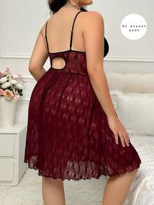 Plus Size Sexy Mesh Nightgown With Bow Decor - Maroon - View 2
