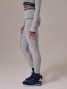 Musera Sport 运动撞色滚边混色紧身裤套装（仅下装）冬季运动服 健身房锻炼 合金 - 灰色 - 查看 5