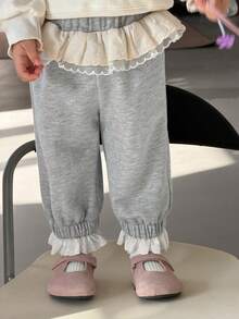 DAZY Baby Girl Ruffled Waistband Patchwork Pants