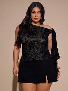 SHEIN BAE Áo đen dáng rộng, gợi cảm, vai lệch, màu đen, thích hợp cho các dịp trang trọng, tiệc tùng, dáng suông, đi học, mùa thu, phong cách Y2K, đi chơi đêm/lễ hội/áo dễ thương/áo đi chơi, phù hợp cho đi làm, hẹn hò, tiệc trà chiều, ngày Valentine. - màu đen - Xem 3