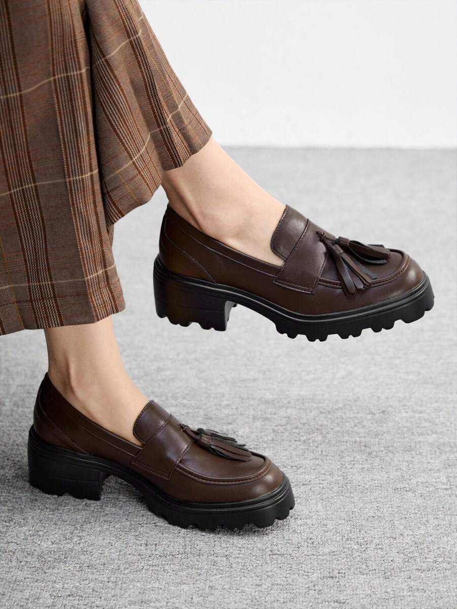 CUCCOO BIZCHIC Comodi zeppe e flatform casual da donna per loafer natalizi - Castano - Visualizzare 1