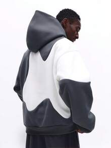 SUMWON Regular Oversized Abstract Color Block Pullover Hoodie With Drawstring And Centre Pocket Casual Winter Sweatshirt Plain - Multicolor - View 2