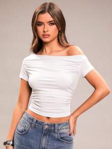 SHEIN BAE 女士T恤，适合春季、夏季、度假、海滩穿着 - 白色 - 查看 4