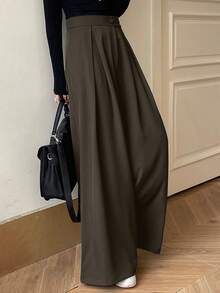 Dazy Tall Women's Casual Loose Wide Leg Pants, Solid Color - Coffee Brown - View 3